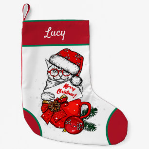 Niedliche Katze in Tasse Kleiner Strumpf Weihnachtsstrumpf
