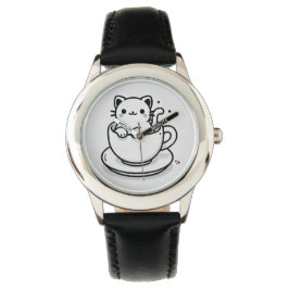 Niedliche Katze in Teetasse Uhr