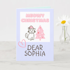 Niedliche Katze in Weihnachtsmannmütze & Baum Meow Karte