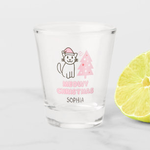 Niedliche Katze in Weihnachtsmannmütze & Baum Meow Schnapsglas
