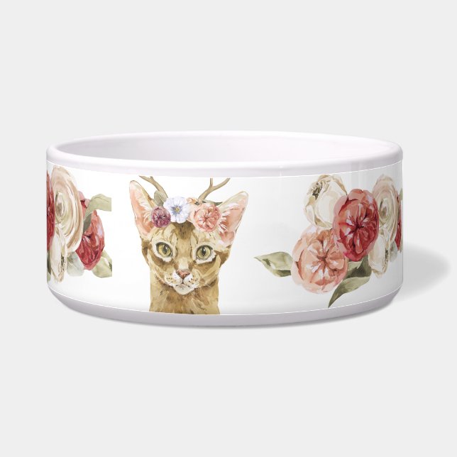 Niedliche Katze, individuell, floral, trendig, mod Napf (Rechts)