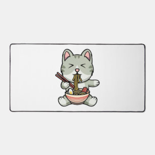 Niedliche Katze isst Soba Nudeln Cartoon Icon Schreibtischunterlage