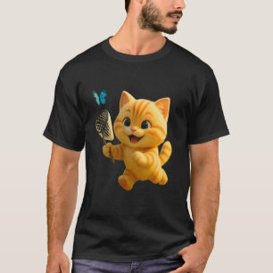 Niedliche Katze jagt Schmetterling, bezaubernder a T-Shirt