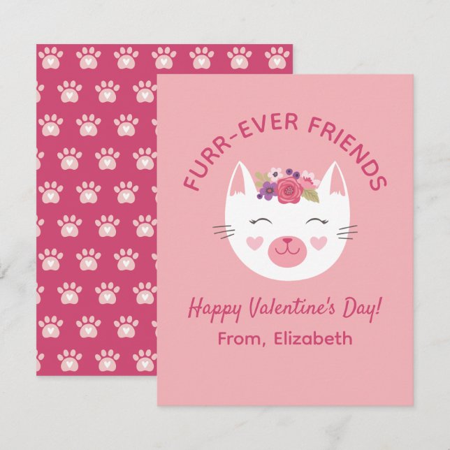 Niedliche Katze Kinder Valentinstag Klasse Mitteilungskarte (Vorne/Hinten)