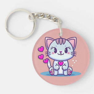 Niedliche Katze Kitten mit Herz Valentine Inspirie Schlüsselanhänger