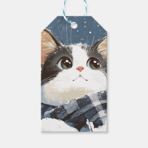 Niedliche Katze kuscheliger Winterschnee Geschenkanhänger