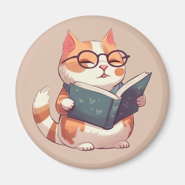 Niedliche Katze Lesen eines Buches Magnet (Vorne)