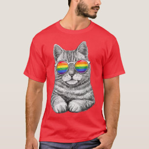 Niedliche Katze LGBT Gay Rainbow Pride Flag Boys M T-Shirt