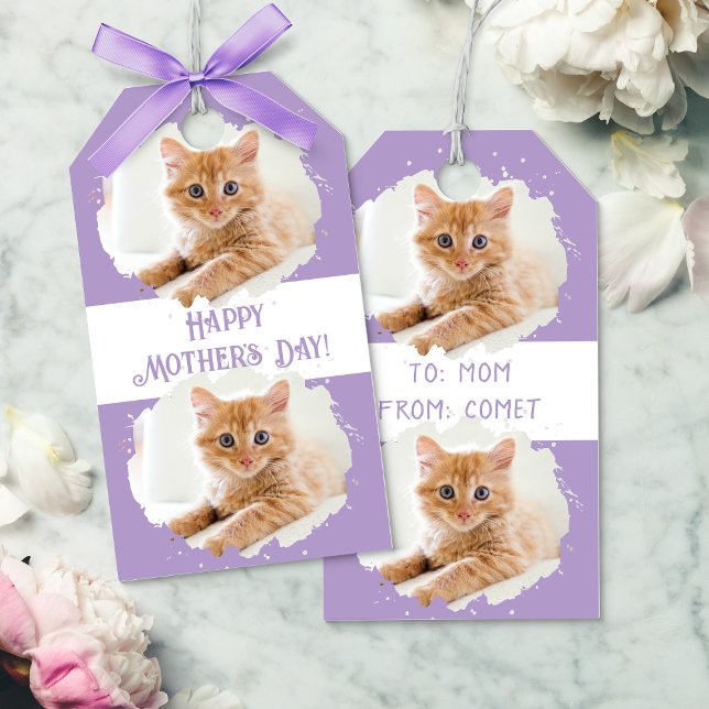 Niedliche Katze Liebe Personalisiertes Foto Muster Geschenkanhänger (Cute Cat Lovers Personalized Photo Pattern Purple Gift Tags)