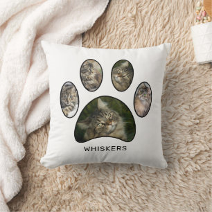 Niedliche Katze liebt Paw Druckname FotoCollage Kissen