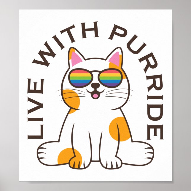 Niedliche Katze live mit Purride-Flag-Brille Poster (Vorne)