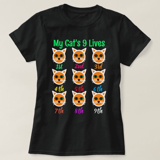 Niedliche Katze Lover My Cat's 9 Lives Black Women T-Shirt (Design vorne)