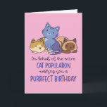 Niedliche Katze Lover Purfect Geburtstag Funny Karte<br><div class="desc">Im Namen der gesamten Katzenpopulation, wünschen Sie einen angeblichen Geburtstag. Hübsche, humorvolle und manchmal sarkastische Geburtstagskarten für Ihre Familie und Freunde. Holen Sie sich diese lustige Karte für Ihre besondere Person. Besuchen Sie unseren Laden für coolere Geburtstagskarten.</div>