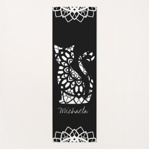 Niedliche Katze Mandala Name Girly Black Anpassbar Yogamatte