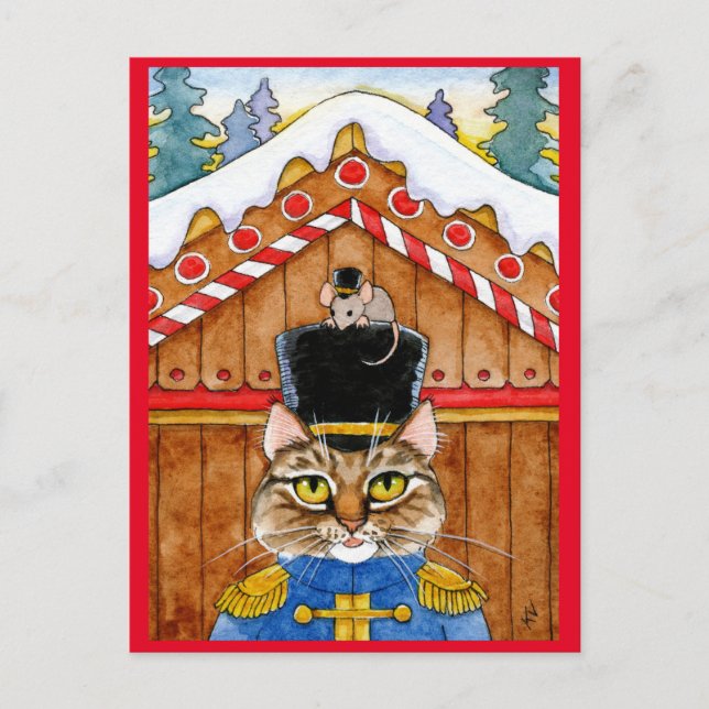 Niedliche Katze, Maus-Nussknacker-Lebkuchen-Postka Postkarte (Vorderseite)