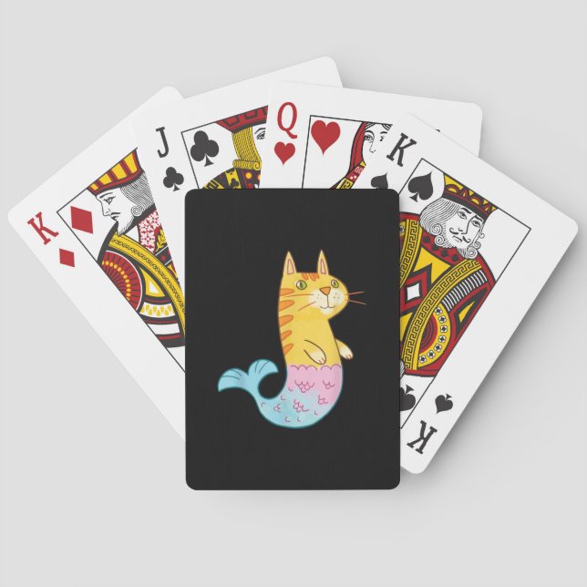 Niedliche Katze Meerjungfische Schwimmen Spielkarten (Rückseite)