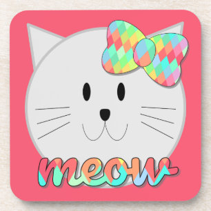 Niedliche Katze Meow Rainbow Bow Pink Glitzer Kind Getränkeuntersetzer