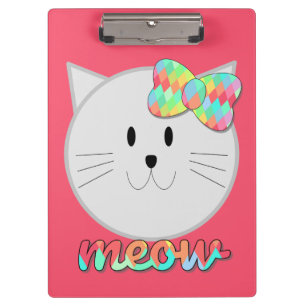 Niedliche Katze Meow Rainbow Bow Pink Glitzer Kind Klemmbrett