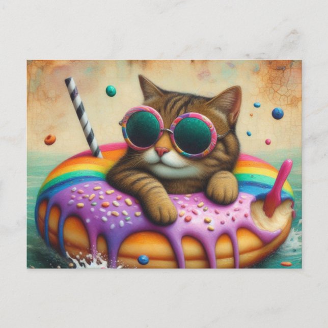 Niedliche Katze mit auf einem Spendenflatter Postkarte (Vorderseite)
