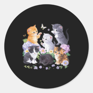 Niedliche Katze mit Blume für Katzen Liebende Mädc Runder Aufkleber
