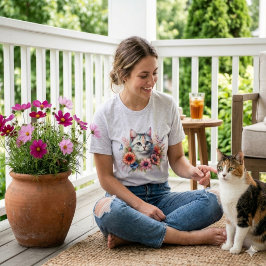 Niedliche Katze mit Blume Katzenliebhaber T-Shirt