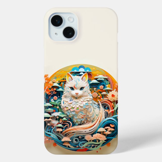 Niedliche Katze mit Blume Papierausschnitt Case-Mate iPhone Hülle (Rückseite)