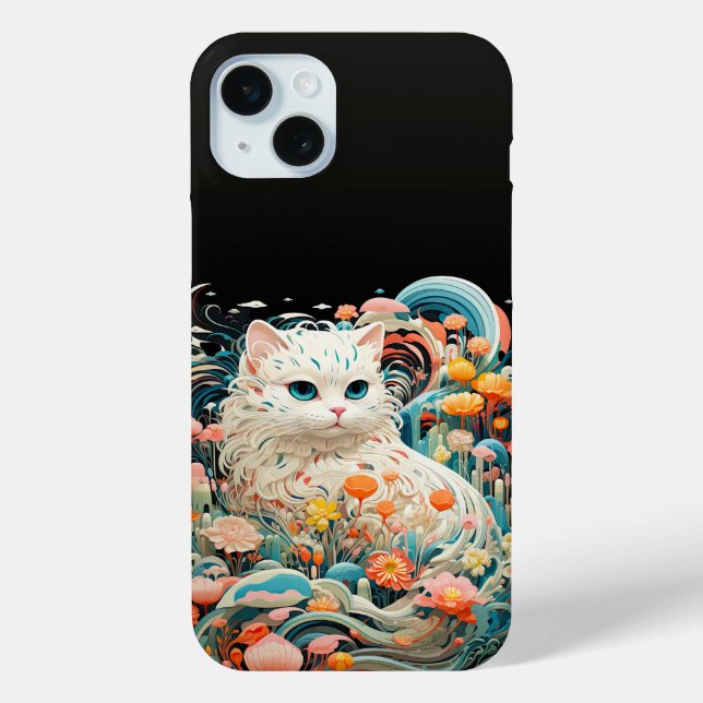 Niedliche Katze mit Blume Papierausschnitt Case-Mate iPhone Hülle (Rückseite)