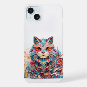 Niedliche Katze mit Blume Papierausschnitt iPhone 15 Plus Hülle