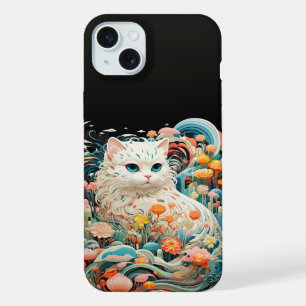 Niedliche Katze mit Blume Papierausschnitt iPhone 15 Plus Hülle