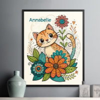 Niedliche Katze mit Blume Poster