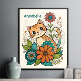 Niedliche Katze mit Blume Poster