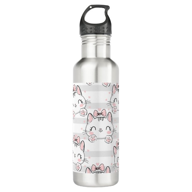 Niedliche Katze mit Bow Edelstahlflasche (Vorderseite)