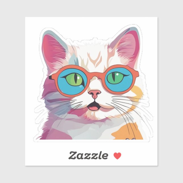 Niedliche Katze mit Brille Clipart-78197 Aufkleber (Blatt)