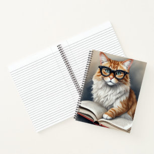 Niedliche Katze mit Brille Lesen eines Buches Notizbuch