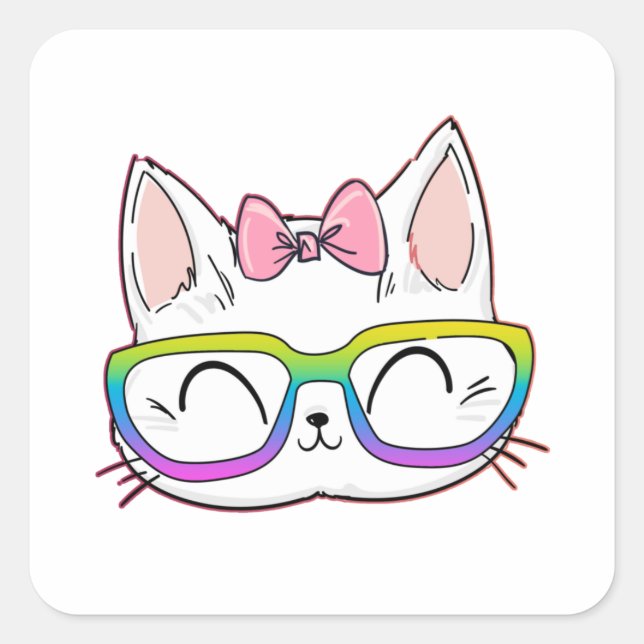 Niedliche Katze mit Brille Quadratischer Aufkleber (Vorderseite)