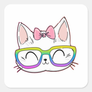 Niedliche Katze mit Brille Quadratischer Aufkleber