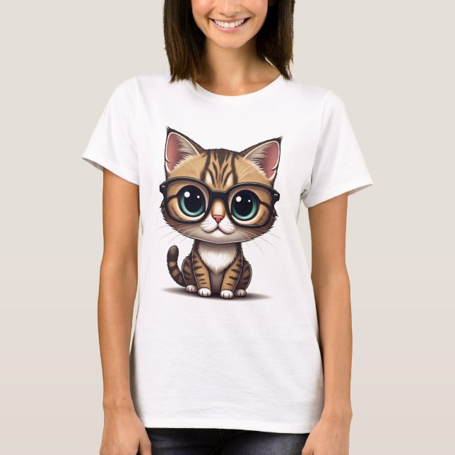 Niedliche Katze mit Brille-T - Shirt (Vorderseite)