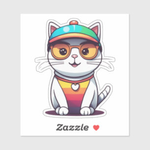 Niedliche Katze mit Brille und Hat-78196 Aufkleber