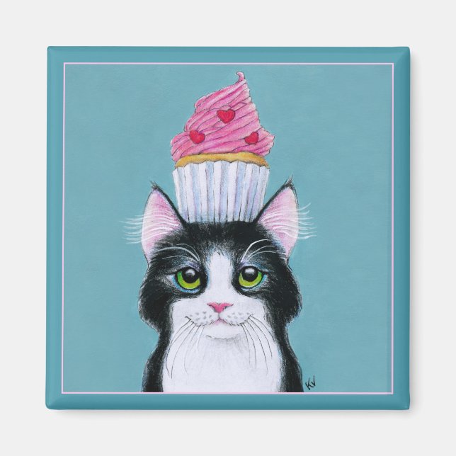 Niedliche Katze mit Cupcake-Magnet Magnet (Vorne)