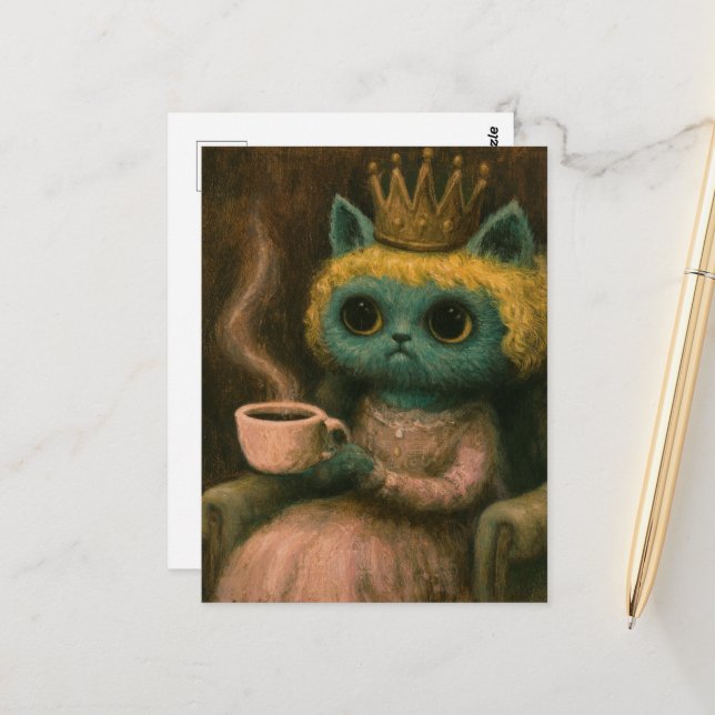 Niedliche Katze mit einem Kaffee Postkarte (Vorderseite/Rückseite Beispiel)
