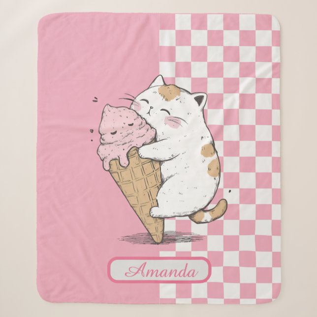 Niedliche Katze mit Eiscreme Sherpadecke (Vorderseite)