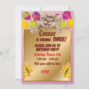 Niedliche Katze mit Gold und lustigen Sonnen Einladung