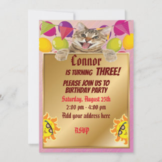 Niedliche Katze mit Gold und lustigen Sonnen Einladung