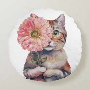 Niedliche Katze mit großer Blume  Adortable Siamka Rundes Kissen