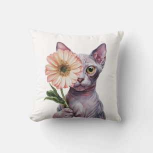 Niedliche Katze mit großer Blume Adortable Sphynx Kissen