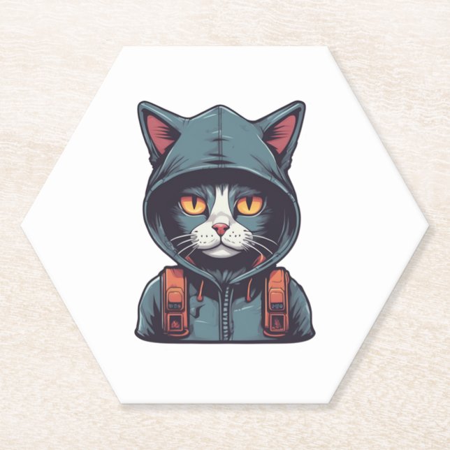niedliche Katze mit grüner Hoodie Untersetzer (Vorderseite)