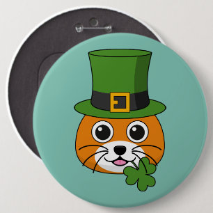 Niedliche Katze mit Grüner Hut und Kleeblatt St Pa Button