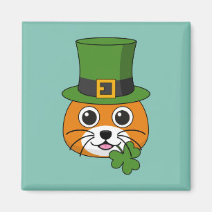 Niedliche Katze mit Grüner Hut und Kleeblatt St Pa Magnet