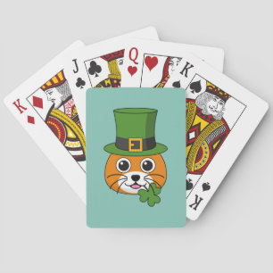 Niedliche Katze mit Grüner Hut und Kleeblatt St Pa Spielkarten