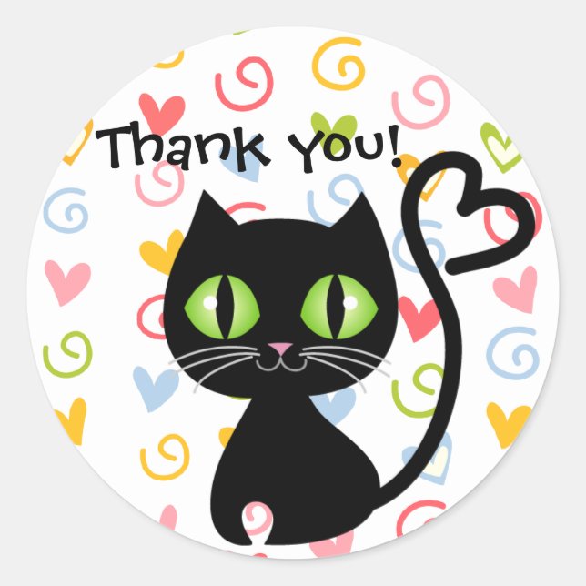 Niedliche Katze mit Herz Schwanz Danke Stickers (Vorderseite)
